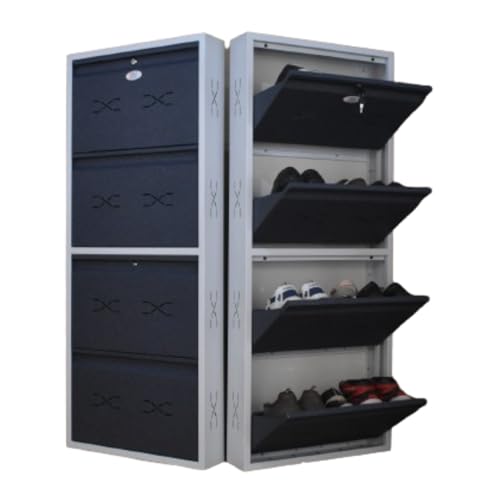 Image of I Metal Shoe Rack I Double Lock I Double Lock I Slim and Wall Mounted I 4 Shelve (Grey Colour) I Coad LC 2M-04 GR I Height 58 Inches, Width 24 Inches, Depth 5.5 InchesI 3 Years Warranty.