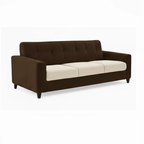 Image of Homeboy Luxe Velvet-Suede Fabric 3 + 2 Seater with Ottoman Dual Tone Sofa Set | Comfortable & Spacious Seating for Upto 6 Person | Modern Sofa Set for Living Room - Dark Brown & Cream