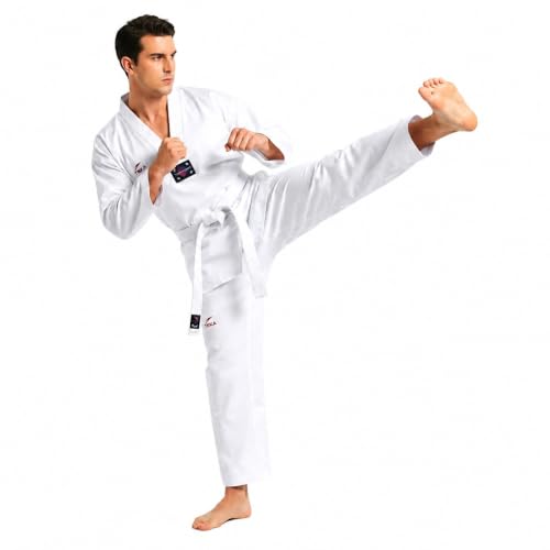 Image of TKD Taekwondo Dobok Gi Kimono with Belt 8 oz Dojo Uniform Sizes 00-6