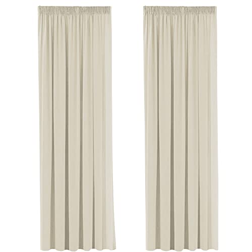 H.Versailtex Pencil Pleat Curtains 90" Drops, Thermal Insulated Noise Reducing Window Curtains, Light Block Privacy Protect Nursery Long Panels for Bedroom, 66" Width x 90" Drop, Beige, 2 Panels