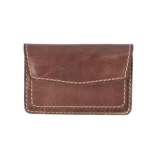 Sleek Leather Card Holder Wallet, Premium Genuine Leather Slim Credit Card Case, Compact Classic ID Card Sleeve, Minimalist Wallet for Men & Professionals (Dark Brown)