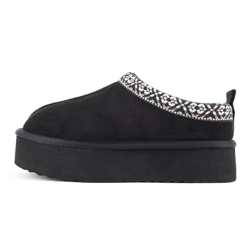 Image of Soda inchEagle inch ~ Women Round Toe Slip-On Flatform Lug Sole Sherpa-lined Slipper with Stitch Details