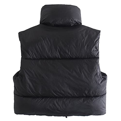 Hixiaohe Women's Winter Crop Vest Puffer Lightweight Stand Collar Padded Vest Zip Up Sleeveless Jacket(Black,S) #TOP1