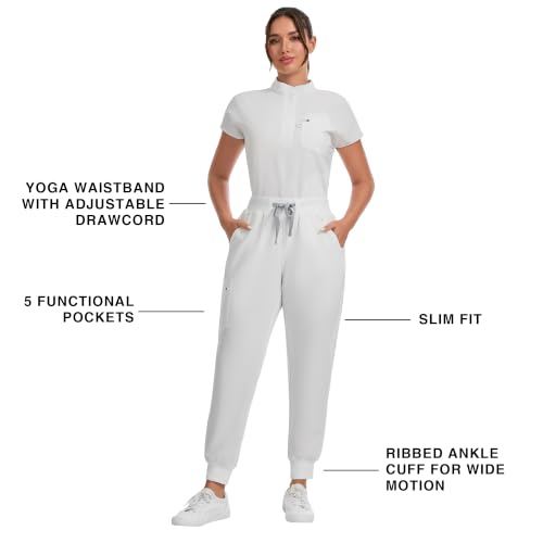 Image of Kitmaz Scrub Pants for Women - Mid Rise 4-Way Stretch Anti-Wrinkle Slim Fit Jogger Pants, Drawstring & 5 Pockets