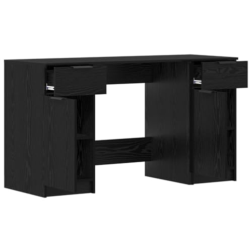 Bureau avec porte chêne noir bois d'ingénierie table de travail informatique 133cm - 6