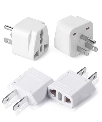 Bates- Europe to US Plug Adapter, 4 Pack, European to US Plug Adapter