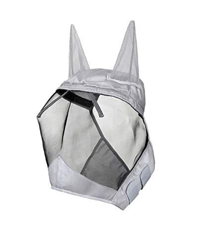 Harrison Howard CareMaster Pferde Fliegenmaske UV-Schutz mit Ohrenschutz Silber/Schwarz Warmblut (L)