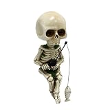 MISUVRSE Estatua de esqueleto de pesca para decoración de jardín, colgante de resina, adorno interior y exterior, decoración de fiesta de Halloween, decoración del hogar, decoraciones al aire libre,