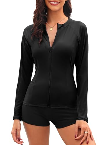 Tuopuda UV Shirt Damen Schwimmshirt Langarm Rash Guard mit Zip UPF 50+ UV...