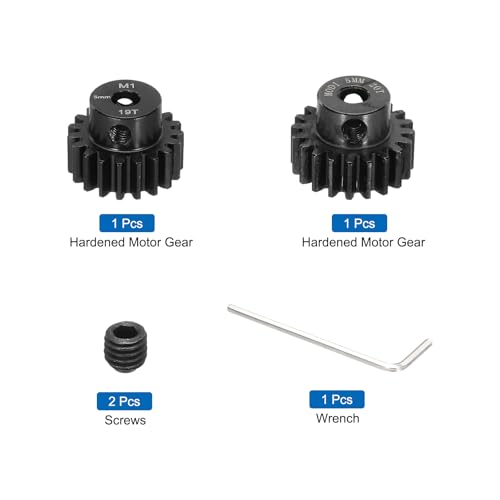 Image of DMiotech M1 19T 20T Steel 5mm Hardened Pinion Motor Gear for RC Car Brushed Replacement Brushless Motors, RC Applications with 2 Pcs Screws & Hex Spanner for DIY RC Boat Drone