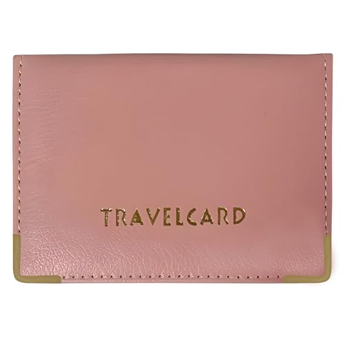 Image of FATASH Travel Card Holder, PU Leather Oyster Card Cover, Bus Pass, Rail Ticket, Photo ID Wallet with 4 Pockets, Compact & Slim Unisex RFID Blocking Credit Card Case for Men, Women & Kids - Baby Pink