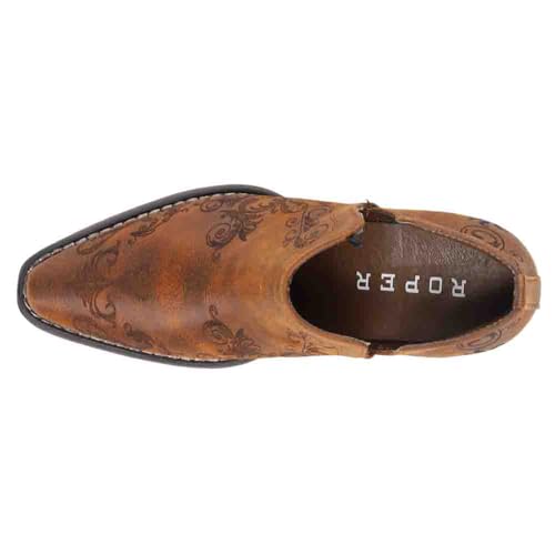ROPER Womens Ava Laser Embossed Snip Toe Casual Boots Ankle Low Heel 1-2" - Brown4