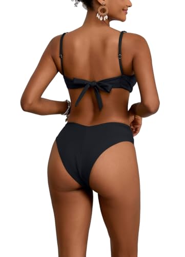 Image of geluboao Bikini Sets for Women Cheeky High Waisted Kont Front Adjustable Two Piece Swimsuit