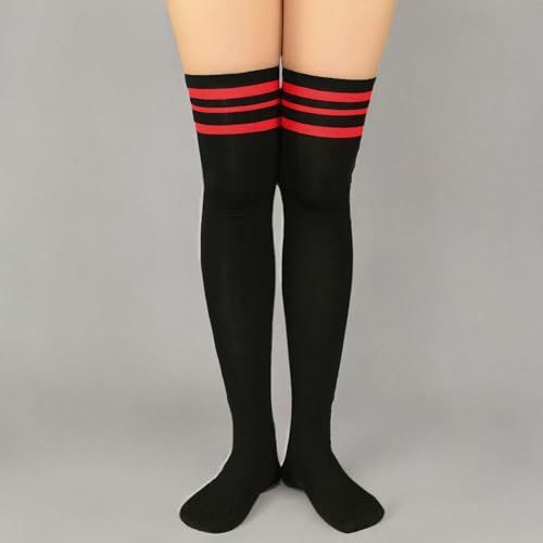 Image of Zando Womens Stripes Thigh High Socks Thigh Highs Casual Knee High Stockings