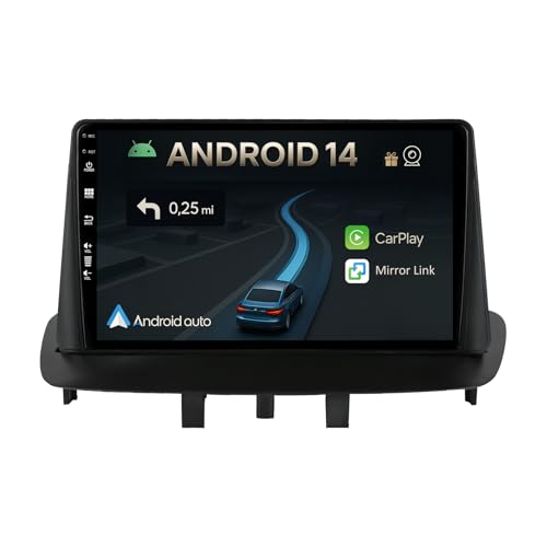 9" Bilradio för Renault Megane 3 2009-2014 Android 14 med Trådlös Carplay Android Auto Wifi GPS Navi Bluetooth 5.0 FM MirrorLink-Ingår backkamera
