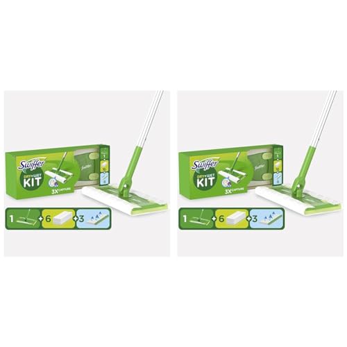 Swiffer Mopa Limpiador En Seco Y Húmedo Kit Básico para Limpiar Madera Y Suelos, Incluye: 1 Mopa, 6 Paños Secos, 3 Paños Húmedos (Paquete de 2)