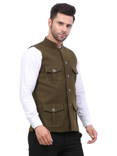 Image of FH Wearza Polywool tweed Solid multipocket Sleeveles Nehru Jacket For Men
