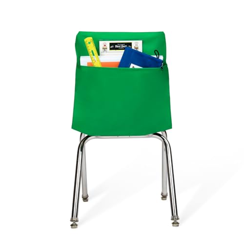 Image of Seat Sack Student Chair Storage Pocket - 17 inch, Single Pocket, Classroom Chair Organizer for Student Desks, Durable Over-the-Chair Storage, Ready-to-Use Name Tag Window, Green, 1-Pack