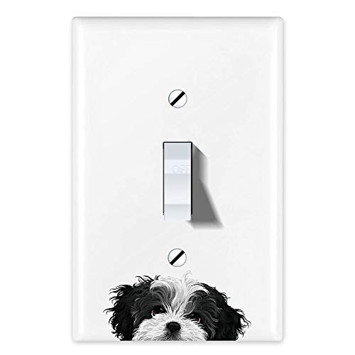 WIRESTER Single Gang Toggle Light Switch Plate/Wall Plate Cover - Black White Shih Tzu Dog