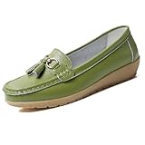 Womens Loafers Soft Leather Casual Walking Penny Flats Boat Moccasins Non-Slip Outdoor Driving Shoes for Ladies Comfortable Office Fashion Classic Lightweight Breathable Shoes Grass Green