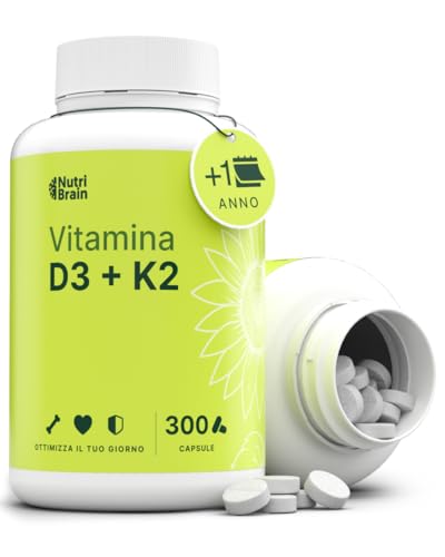 Vitamina D3 e K2 1000UI - 300 Compresse - 20 Mesi | Premium: MK-7 100% All-Trans Massima Biodisponibilità | Sostiene Ossa, Sistema Immunitario e Cuore