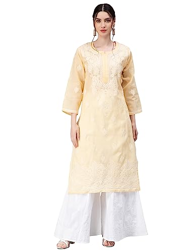 Image of Seva Chikan Hand Embroidered Lucknowi Chikankari Cotton Kurta Kurti for Women SCL4316