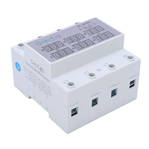 AC230-300V Trifásico Carril DIN Voltímetro Amperímetro Sobretensión Protector contra Sobrecorriente Restablecimiento Automático Pantalla Digital Voltaje Corriente Tiempo Real(63A)