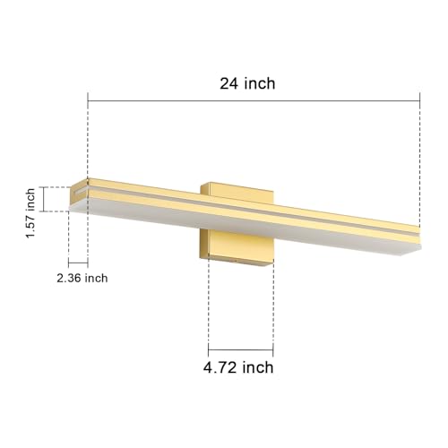 Image of SineRise 24-Inch LED Modern Bathroom Vanity Light Bar, Gold Modern Acrylic Bathroom Wall Lighting Fixtures Over Mirror (Cool White 6000K)