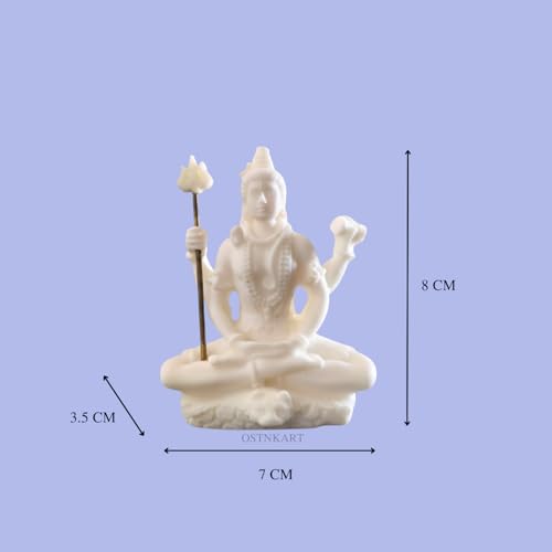 Image of Shiva Statue for Car Dashboard & Home Decor | 3 Inch White Resin Shiv Ji Idol for Pooja Room, Living Room, Office, Spiritual Showpiece & Gift (White,Size -8 * 7 * 3.5 cm,Resin)
