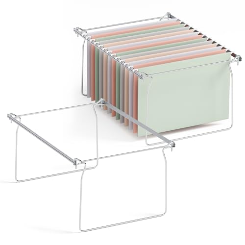 SUNEE Hanging File Folder Frame, Letter Size Files Holder Bars, Adjustable File Cabinet Rails 13.5 to 17.5 Inches, Set of 2