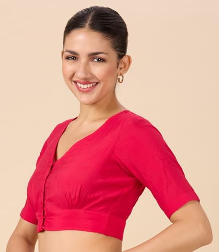 Image of Studio Shringaar Women Viscose Half Sleeve Smart V Neck Readymade Saree Blouse