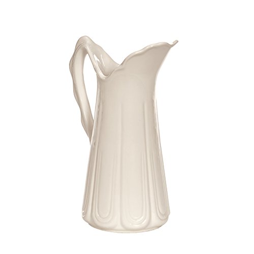 Classic With Ridged Handle Textured White 6 x 8.25 Ceramic Decorative Pitcher