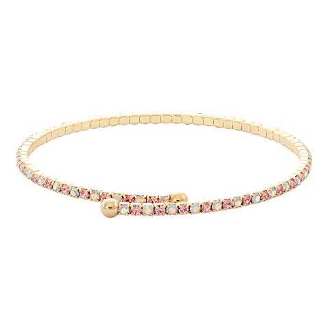 Collection Bijoux 100 Womens Ladies Fashion Accessories Jewelry Crystal Encrusted 14K Gold Plated Flex Bangle Bracelet in Light Rose with Drawstring Chiffon Pouch Cover