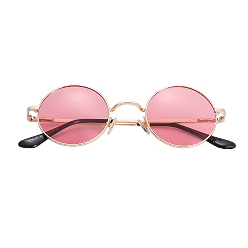 Image of Red Lens Circle Glasses Small Round Polarized Sunglasses for Women Men Retro Hippie Style Circle Sun Glasses