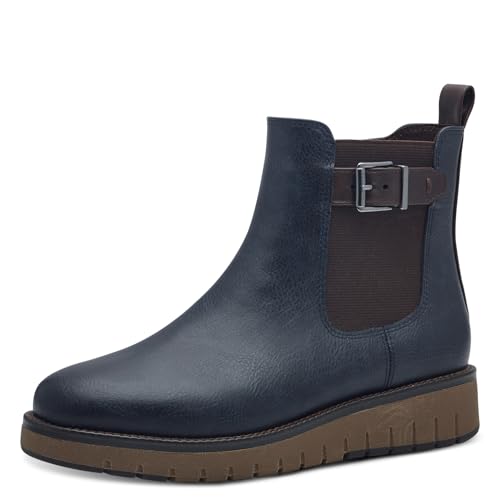 MARCO TOZZI Damen Chelsea Boots Flach mit Reißverschluss, Blau (Navy Comb), 37 EU MARCO TOZZI Damen Chelsea Boots Flach mit Reißverschluss, Blau (Navy Comb), 37 EU