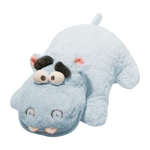 Hipopótamo de peluche de hipopótamo hilarante, almohada tierna suave decoración del hogar | Hipopótamo de peluche hilarante con ojos saltones, peluche gigante lindo en pel