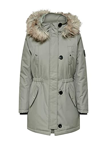 ONLY Damen Winter-Jacke OnlIris einfarbiger Parka Mantel Fellkapuze Winter, Farbe:Mint-Grün, Größe:XS