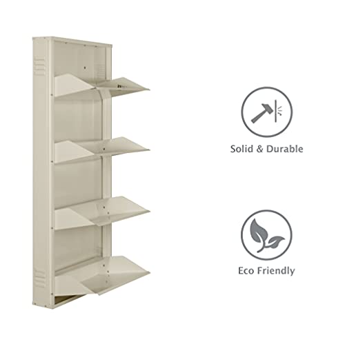 Image of DELITE KOM 20 Inch Wide, 4 Shelf Metal Shoe Rack Wall Mounted for Home with Central Lock | Holds Upto 10 Shoes or 16 Slippers Pair | 1 Year Warranty | (54 x 20 x 5 Inch, Ivory) | DIY | Space Saving