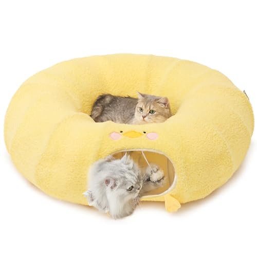EHEYCIGA Cat Tunnel Bed for Indoor Cats, Cute Cat Donut Toy Tunnel for Small Large Cats with Washable Circle Cushion, Peekaboo Pet Cave Play Tunnel for Kitten, Puppy, Rabbit