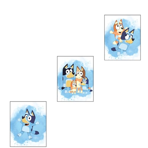 AN&SA DESIGN - Set of 3 Bluey Posters - 8x10 inches - 300 GSM Paper - Perfect Wall Decor for Kids Rooms