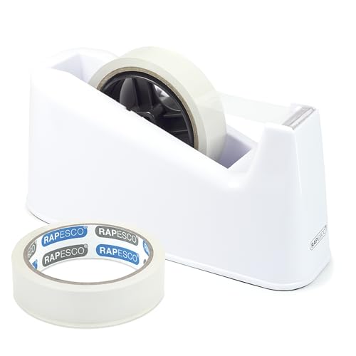 Rapesco 1486 Dispensador de Cinta Adhesiva Profesional 500 mas 2 Rollos de Cinta, Blanco