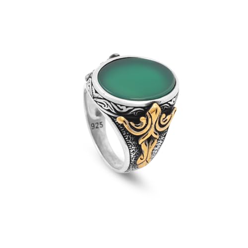 Chevalière en argent et jade véritable style ottoman vintage