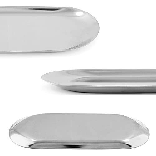 Jiozermi 11.8 Inch Stainless Steel Towel Tray, Serving Tray, Decorative Tray, Storage Tray For Cosmetics Jewelry Fruit Candy, Oval, Silver #TOP1