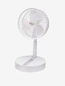 Bulfyss USB Rechargeable Portable Small Desk Table Air Fan with Built-in Battery for Travel, Outdoor, Home, Office, Kitchen, Picnic, Kids - Foldable and Height Adjustable, 3 Speed, White (2023)