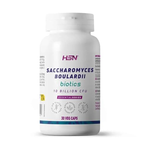 HSN Saccharomyces boulardii Probiótico Biotics 10B UFC | 30 Cápsulas Vegetales | Resistente al medio ácido del estómago | Sin degradación y con Viabilidad Garantizada | No-GMO, Vegano, Sin Gluten