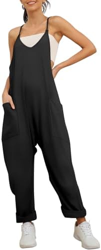 EFAN Womens Casual Jumpsuits Sleeveless Summer Rompers Loose Fit Overalls Y2k Baggy Spaghetti Strap Jumpers with Pockets 2024