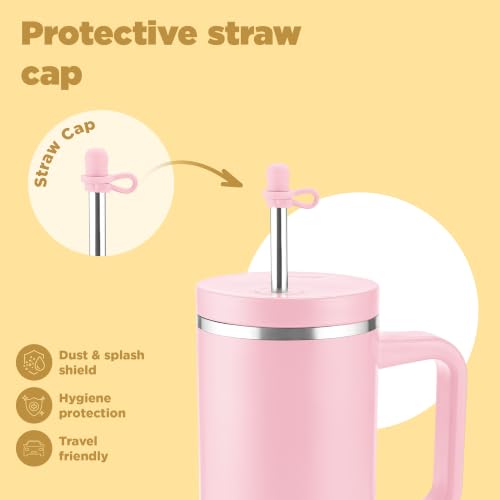 Image of MILTON My Tumbler 1200 Thermosteel Double Wall Vacuum Insulated Stainless Steel Tumbler with Handle 1100ml,Leak Proof Travel Mug with Straw,Silicon Cap Cleaning Brush, Hot & Cold Beverage Flask, Pink