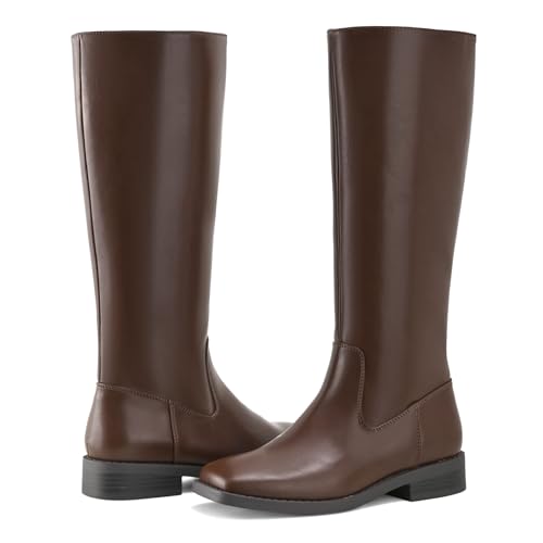 Shoe'N Tale Knee High Boots for Women Block Low Heel Stretchy Square Toe with Side Zipper Fall and Winter Fashion Comfortable Boots2