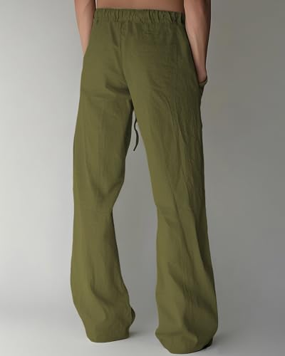 Image of PIDOGYM Mens Cotton Linen Pants, Summer Beach Pants Casual Loose Fit with Elastic Waist Drawstring