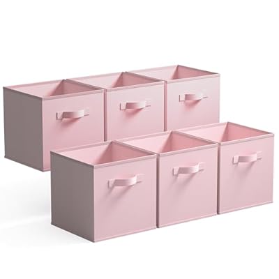 GRANNY SAYS Cube Storage Bins, 11 Inch 6 Pack Storage Cube Organizer, Foladble Fabric Storage Boxes with Handle, Decorative Clothing Storage Baskets for Shelves, Closet, Pink